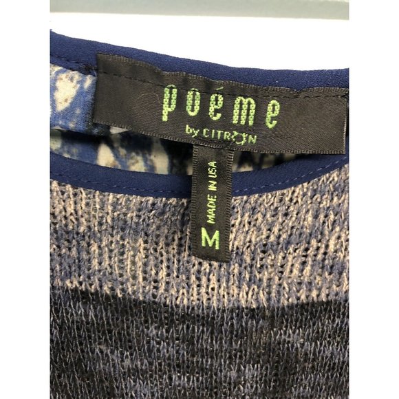 Poeme Citron Layered Top Size M Gray Striped Knit Sleeve Semi Sheer Hem - Picture 4 of 5